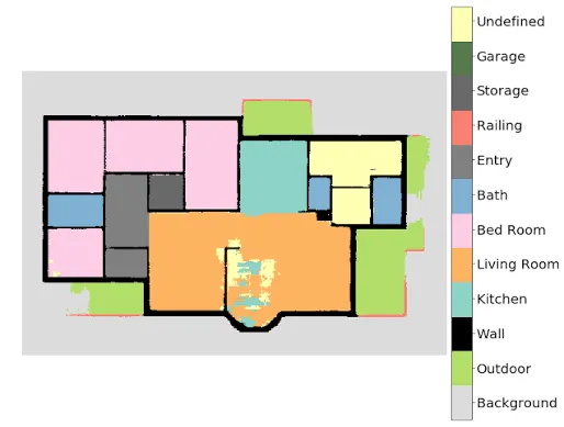 Example floor plan segmented into labeled room types